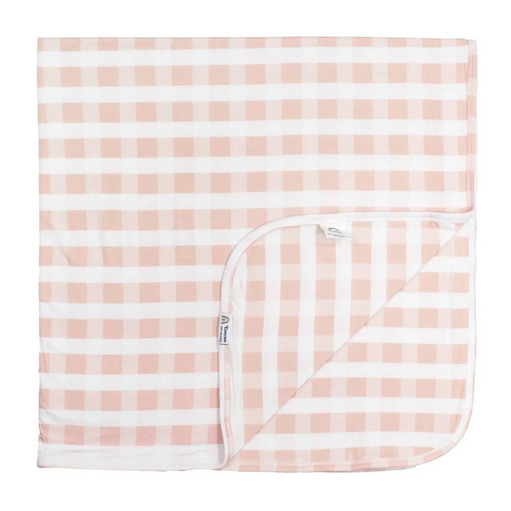 NEW EMERSON AND FRIENDS gingham luxury bamboo blanket in pink